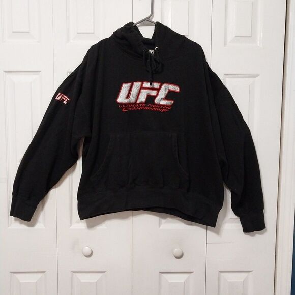 UFC Official Men's Hoodie Sweatshirt Black Red Pullover Pocket Logo Y2K  2XL - Picture 1 of 5